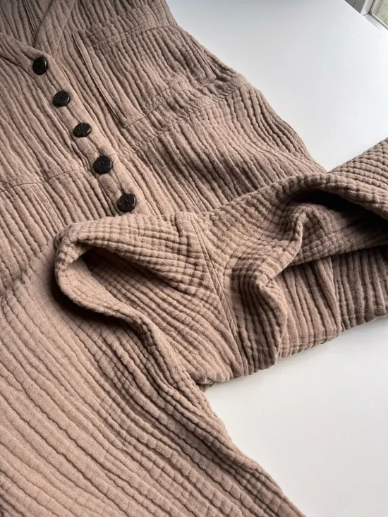 Madewell Lightspun Coverall Jumpsuit 100% Cotton Gauze Tan Brown Medium - Picture 6 of 11